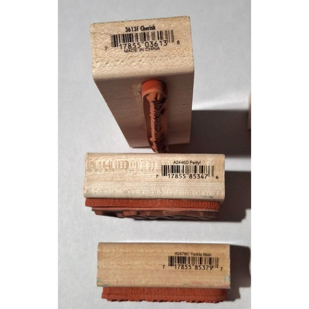Lot of 6 Vintage Wooden Rubber Stamps Quotes, Party, Baby Shower, Poem Crafts